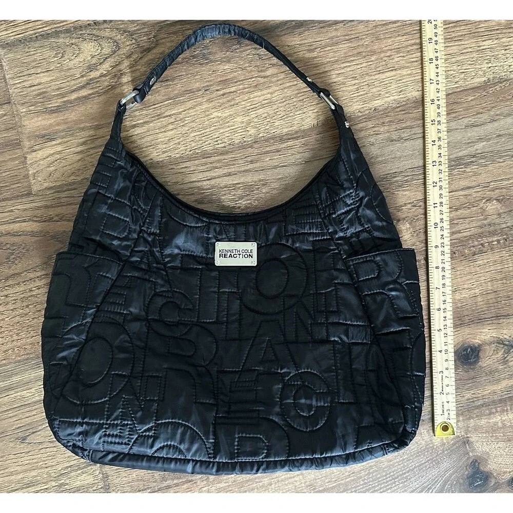 Kenneth Cole Reaction Y2K Black Quilted Nylon Logo Hobo Shoulder Bag